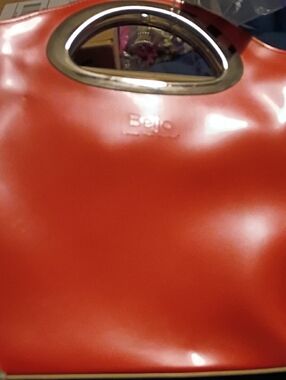 Beijo Orange Tote with Silver Cutout Handle